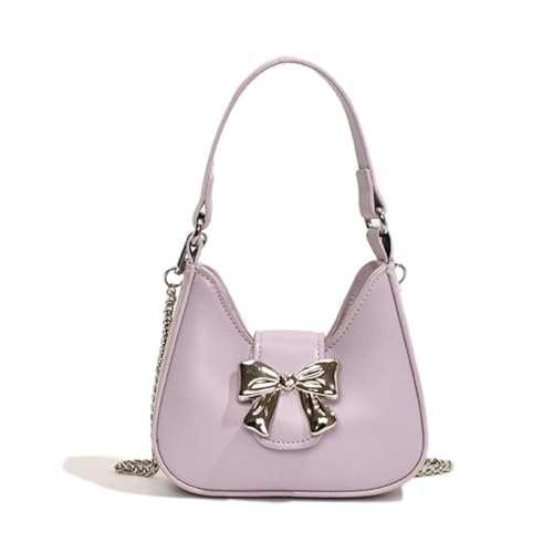 Shntig Damen-Handtasche mit niedlicher Schleife, PU-Leder, Unterarmtasche, Geldbörse, Kette, Crossbody-Tasche, violett, Small von Shntig