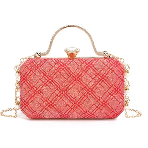 Shntig Damen-Umhängetasche, Abendtasche, Clutch, Kettenriemen, Abendtasche, Kosmetiktasche, rot von Shntig