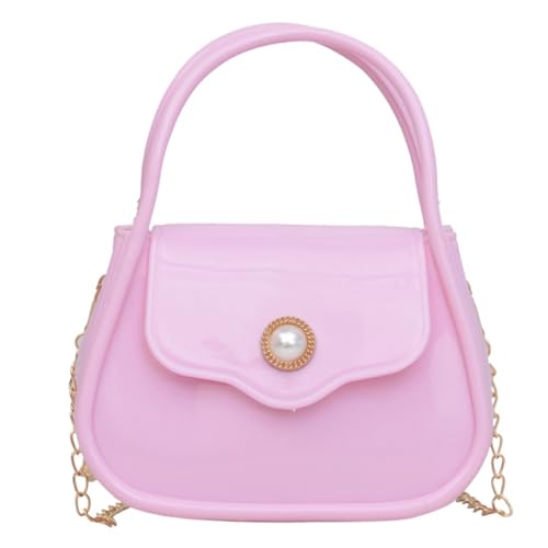 Shntig Kleine Umhängetasche für Damen, PVC, mit Kette, einfarbig, Handtasche, rose von Shntig