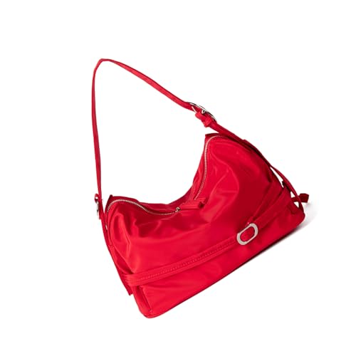 Stilvolle, verschleißfeste Nylon-Umhängetasche, große Kapazität, Tragegriff oben, Handtasche für Arbeit oder den täglichen Gebrauch, praktisches Design, rot von Shntig