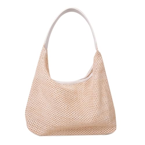 Tragbare Strohtasche mit großem Fassungsvermögen, lässige Handtasche, Strandtasche, perfekt für Ausflüge, beige von Shntig