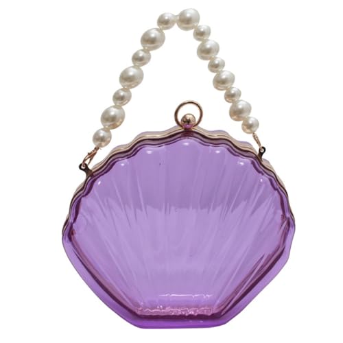 Transparente Damen-Umhängetasche, modische Perlenkette, Umhängetasche, Acryl, klare Muschel-Handtasche, Geldbörse, Kuriertasche für Damen, violett von Shntig