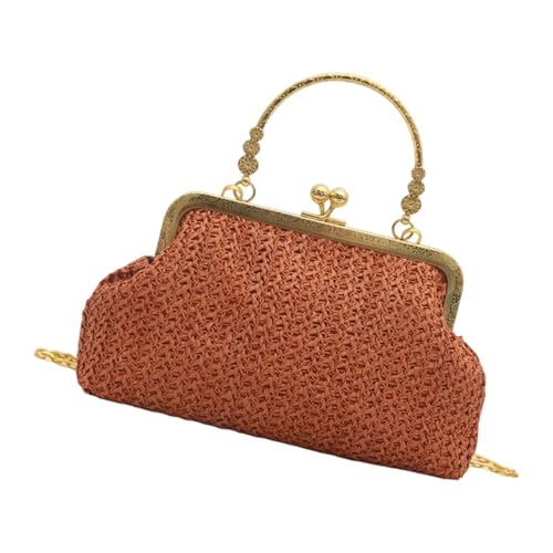 Umhängetasche für Damen, Crossbody-Tasche mit abnehmbarer Kette, gewebte Clutches Toted Handtaschen Geldbörsen mit Kussverschluss, braun von Shntig