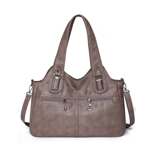 Umhängetasche im Vintage-Stil, spritzwassergeschützt, große Kapazität, Ledertasche für Damen und Mädchen, vielseitige Handtasche, khaki von Shntig