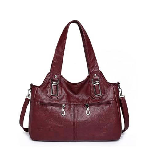 Umhängetasche im Vintage-Stil, spritzwassergeschützt, große Kapazität, Ledertasche für Damen und Mädchen, vielseitige Handtasche, rot von Shntig