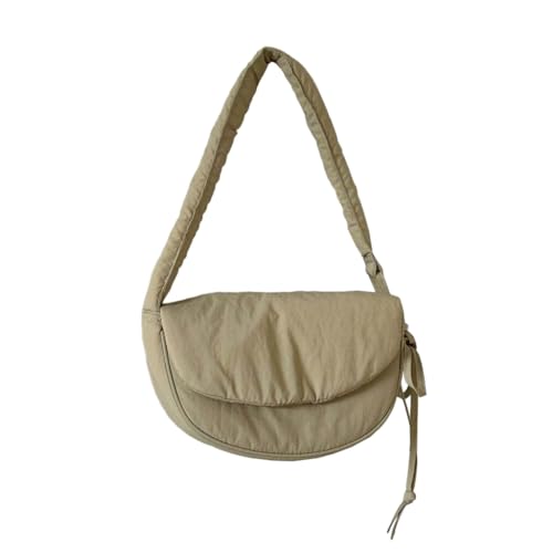 Umhängetasche mit Klappe für Damen, Nylon, Knödeltasche, Crossbody, Hobo-Tasche, Halbmondtasche, Handtasche mit verstellbarem Riemen und Kordelzug, khaki von Shntig