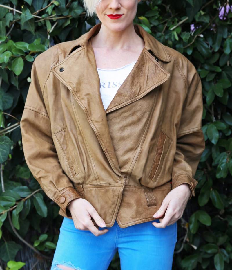 styling Vintage 80Er Winlit™ Braun Lederjacke W/Hohe Schulterpolster von ShoFreshStyles