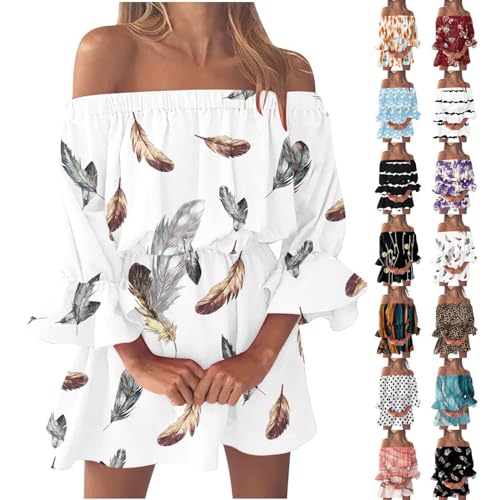 Shobdw Damen Kleider Langes Sommerkleid Damen Sommer Kleider Für Damen Dress Kleid Sommerkleider Damen Kurz Kleider Sommerkleider Knielang Boho Kleid Damen Damen Sommer Kleid White XXL von Shobdw