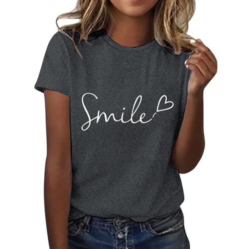 Tshirt Damen Oversize Sportshirt Damen Sport Oberteile Damen Oberteile Damen Funktionsshirt Damen Tshirt Damen Elegant Tshirt Damen Sommer Sport Shirts Für Damen Basic Shirt Damen Dunkelgrau XL von Shobdw