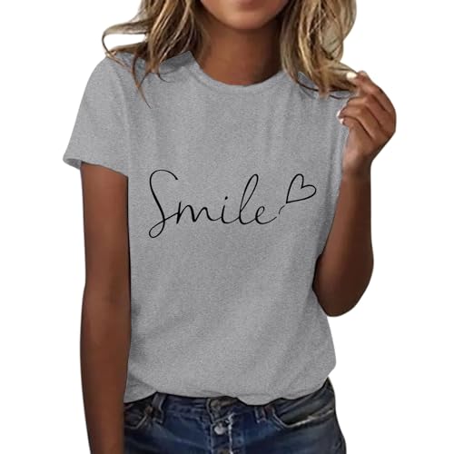 Tshirt Damen Oversize Sportshirt Damen Sport Oberteile Damen Oberteile Damen Funktionsshirt Damen Tshirt Damen Elegant Tshirt Damen Sommer Sport Shirts Für Damen Basic Shirt Damen Grau XL von Shobdw