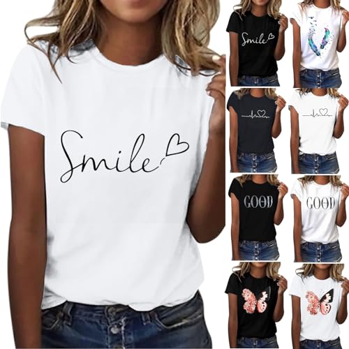 Tshirt Damen Oversize Sportshirt Damen Sport Oberteile Damen Oberteile Damen Funktionsshirt Damen Tshirt Damen Elegant Tshirt Damen Sommer Sport Shirts Für Damen Basic Shirt Damen Weiß XL von Shobdw