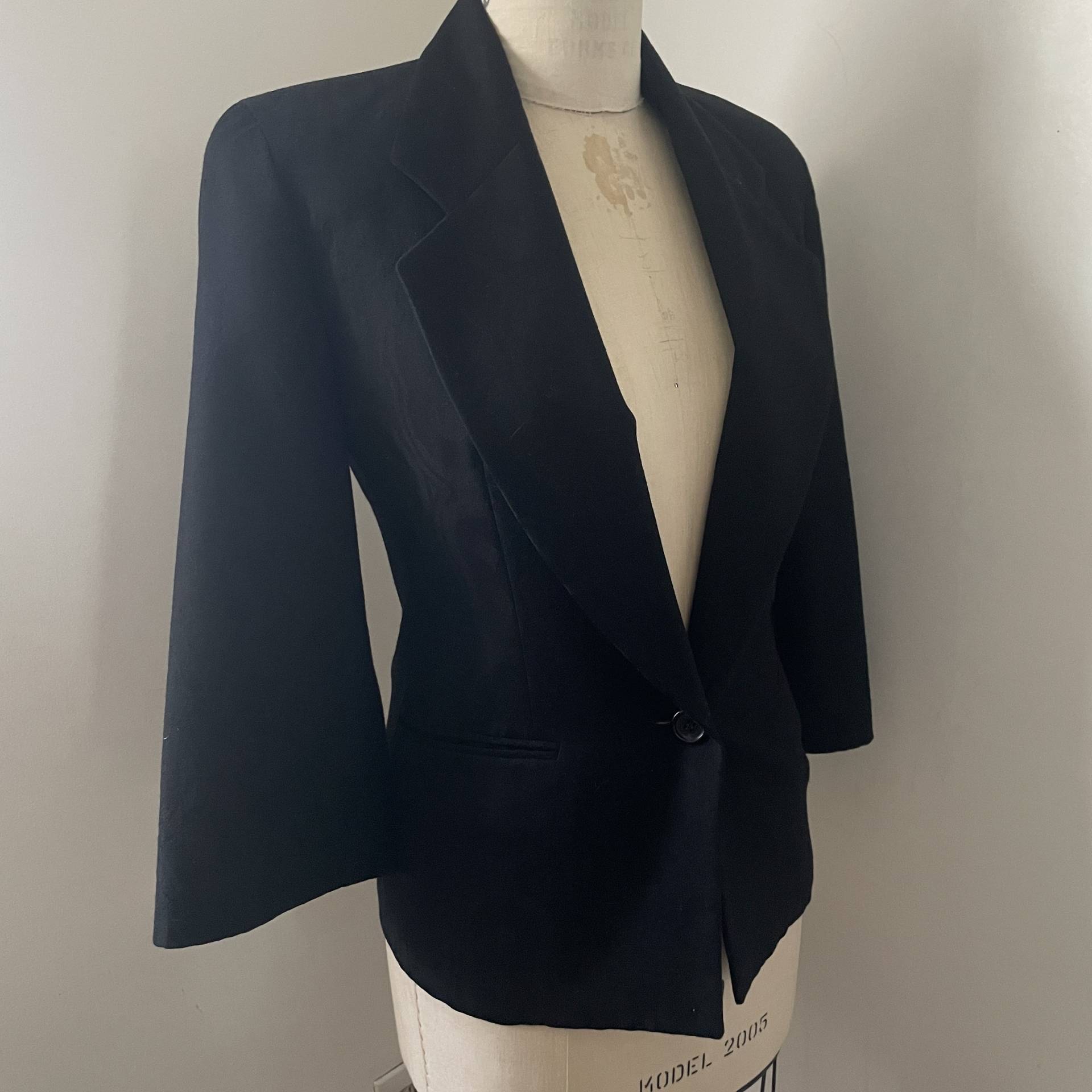 Perry Ellis Vintage Designer Blazer Anzugjacke 100% Wolle Schwarz Jacquard Breite Abgeschnittene Arme Armband Länge Ärmel Haute Couture Vtg 80Er von ShockValueVtg