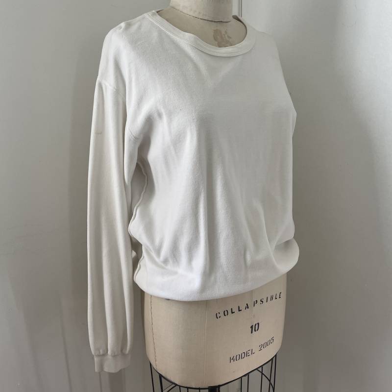 Vintage Sonia Rykiel Weißes Sweatshirt Langarmpullover Designer Crew Extra Large Made in France Samtveloursshirt Oversize Xl von ShockValueVtg
