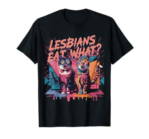 Shocked Cat Lesbisch LGBTQ Katze LTBT Damen LGBTQ+ Pride Cat T-Shirt Klassisch Pride-Design T-Shirt Black, Multicolored S EU 39 Crew-Ausschnitt Halbarm Klein Regulär Small EU 16-39 von Shocked Cat Lesbisch LGBTQ Katze LTBT