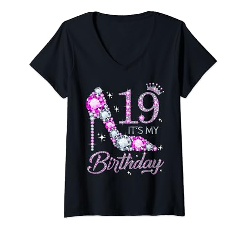 Damen 19 Es ist mein Geburtstag 19 Jahre altes Mädchen zum 19. Geburtstag T-Shirt mit V-Ausschnitt von Shoe 19th Birthday Girl 19 Years Old Birthday Tee