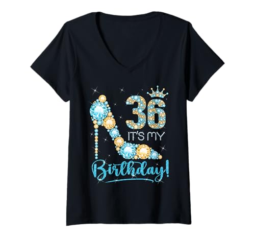 Damen 36 Es ist mein Geburtstag 36 Jahre alt 36. Geburtstag Mädchen Dame T-Shirt mit V-Ausschnitt von Shoe 36th Birthday Girl 36 Years Old Birthday Tee