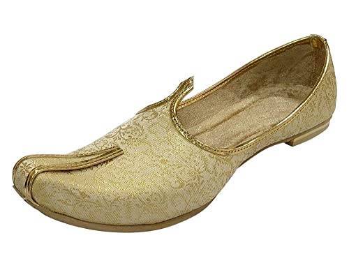Herren Gold Handgemachte Schuhe Sherwani Jutti Achkan Schuhe Etnic Mojri Khussa Juti Slip-on Loafers Schuhe, gold, 41 EU von Shoe Bazar