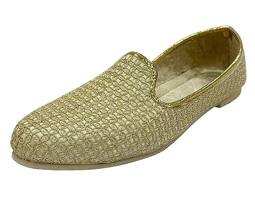 Jutti für Herren Hochzeit Sherwani Schuhe Ethnische Handgemachte Geschenk für Ihn Loafer Mojaris Schuhe, Gold, 42 EU von Shoe Bazar