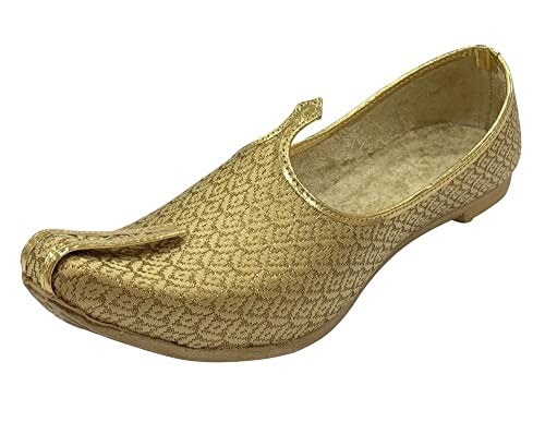 Punjabi Jutti für Herren, traditionelle, handgefertigte ethnische Mojari-Schuhe, Hochzeit, Sherwani Khussa, stilvolle Juttis, gold, 42 EU von Shoe Bazar