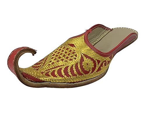 Punjabi Mojaris Schuhe hinten offen Rewari Jutti Khussa für traditionelle indische rotgoldene Schuhe ethnische Peshawari Jootis, rot, 40 EU von Shoe Bazar