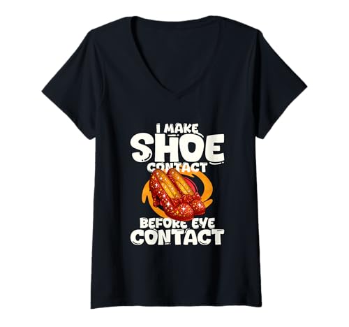 Damen Ich mache Schuhkontakt vor Augenkontakt T-Shirt mit V-Ausschnitt Damen Ich mache Schuhkontakt vor Augenkontakt T-Shirt mit V-Ausschnitt von Shoe Design