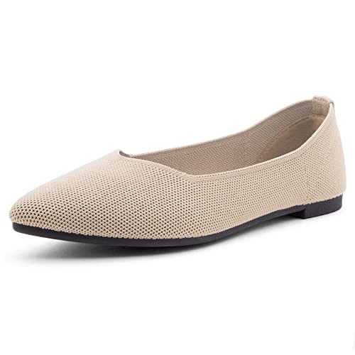 Shoe Land Carinne Damen-Ballerinas mit spitzem Zehenbereich, bequem, elegant, Arbeitsschuhe, Beigekn, 42 EU von Shoe Land