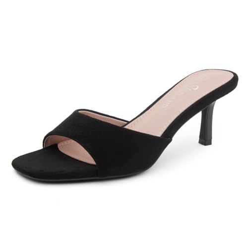 Shoe Land Damen Pantoletten mit niedrigem Absatz, Stiletto-Absatz, offener Zehenbereich, ein Band, Slip-on, Absatz, elegante Sandalen mit Absatz für Abschlussball, Party, Hochzeit und Urlaub, 2401 von Shoe Land