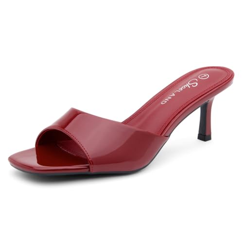 Shoe Land Damen Pantoletten mit niedrigem Absatz, Stiletto-Absatz, offener Zehenbereich, ein Band, Slip-on, Absatz, elegante Sandalen mit Absatz für Abschlussball, Party, Hochzeit und Urlaub von Shoe Land