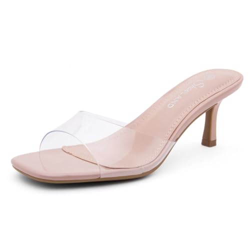 Shoe Land Damen Pantoletten mit niedrigem Absatz, Stiletto-Absatz, offener Zehenbereich, ein Band, Slip-on, Absatz, elegante Sandalen mit Absatz für Abschlussball, Party, Hochzeit und Urlaub von Shoe Land