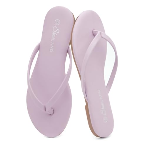 Shoe Land Flip Flops für Damen - Memory Foam Flache Sandalen mit veganem Leder | Leichte Sommer-Slides für Strand, Reisen & Alltag | rutschfeste Komfort-Sandalen, 2024 Flieder, 38.5 EU von Shoe Land