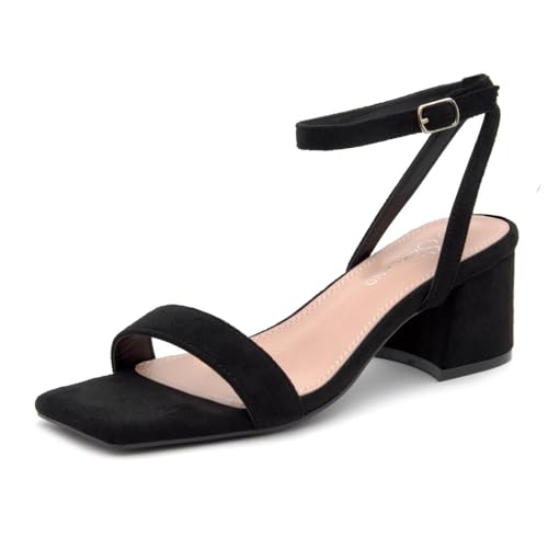 Shoe Land Niedrige Blockabsätze für Damen – quadratischer offener Zehenbereich, Knöchelriemen, klobige Absätze, Slingback-Kleid, Sandalen mit doppelter Schleife für Hochzeit, Braut und Party, 2501 von Shoe Land