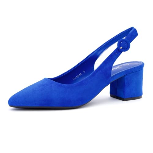 Shoe Land Niedrige Blockabsätze mit spitzem Zehenbereich für Damen – Slingback-Slip-On-Pumps mit klobigem Absatz, 5,7 cm, bequem, für Arbeit, Büro und Hochzeit, Königsblau, 38.5 EU von Shoe Land