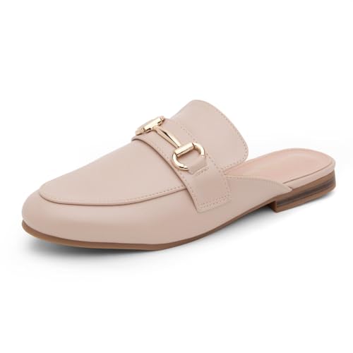 Shoe Land Pantoletten für Damen – Pantoletten & flache Schuhe mit Schnalle, geschlossene runde Zehenpartie, rückenfreie Loafers, Business-Kleider-Slides & lässige, bequeme Arbeitsschuhe, Hautfarben von Shoe Land
