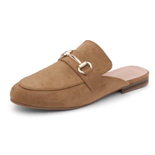 Shoe Land Pantoletten für Damen – Pantoletten & flache Schuhe mit Schnalle, geschlossene runde Zehenpartie, rückenfreie Loafers, Business-Kleider-Slides & lässige, bequeme Arbeitsschuhe, 2019tan, 39 von Shoe Land