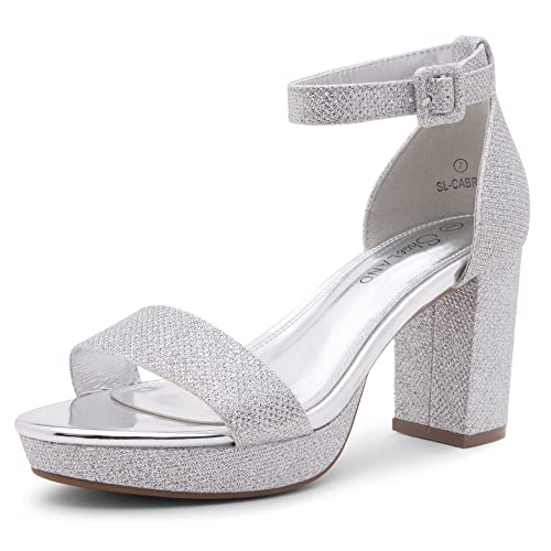 Shoe Land Plateauabsätze für Damen, 9,5 cm, klobiger Blockabsatz mit Knöchelriemen, offener Zehenbereich, Riemchen-High Heels für Hochzeit, Party und formelle Veranstaltungen, 0623silvershimmer, 38 EU Shoe Land Plateauabsätze für Damen, 9,5 cm, klobiger Blockabsatz mit Knöchelriemen, offener Zehenbereich, Riemchen-High Heels für Hochzeit, Party und formelle Veranstaltungen, 0623silvershimmer, 38 EU von Shoe Land