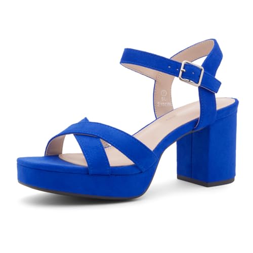 Shoe Land Plateauabsätze für Damen – 7,6 cm große Sandalen mit Blockabsatz, quadratischer offener Zehenbereich, Knöchelriemen, elegante Riemchen-High Heels für Hochzeit, Party und Abendveranstaltungen von Shoe Land
