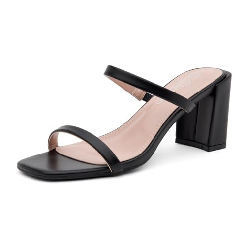Shoe Land SL-MADRID Damen-Sandalen mit Absatz und Doppelriemen, Schlupfpantoletten, klobiger Blockabsatz, elegante Schuhe für Abschlussball, Hochzeit, Party, 2401blacknubuck, 36 EU von Shoe Land