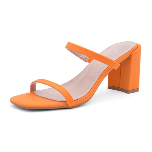 Shoe Land SL-MADRID Damen-Sandalen mit Absatz und Doppelriemen, Schlupfpantoletten, klobiger Blockabsatz, elegante Schuhe für Abschlussball, Hochzeit, Party, Orange/Abendrot im Zickzackmuster (Sunset von Shoe Land