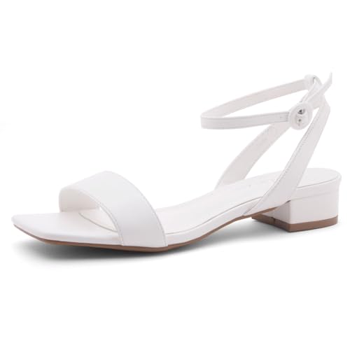 Shoe Land Damen-Sandalen mit niedrigem Absatz, elegante Sandalen für 2025-2,5 cm, klobige Blockabsätze, quadratische, offene Zehenpartie mit verstellbarem Knöchelriemen, für Hochzeit und Party von Shoe Land