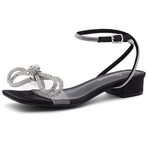 Shoe Land SL-Melinda Damen-Sandalen mit niedrigem Absatz, offener Zehenbereich, Knöchelriemen, klassisch, kurz, Blockabsatz, für die tägliche Arbeit, Hochzeit, Party, BlackBerry, 43 EU von Shoe Land