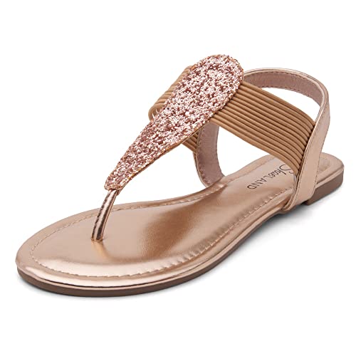 Shoe Land SL-Mona Damen Open Toes Tanga Knöchelriemen Flache Sandalen, Roségold, 43 EU von Shoe Land