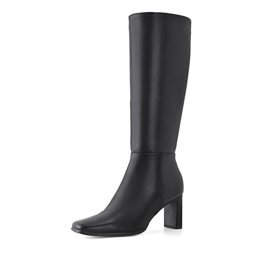 Shoe'N Tale Damen Kniehohe Stiefel Chunky Block Heel Square Toe Hohe Stiefel mit seitlichem Reißverschluss, Schwarz, 39 EU Shoe'N Tale Damen Kniehohe Stiefel Chunky Block Heel Square Toe Hohe Stiefel mit seitlichem Reißverschluss, Schwarz, 39 EU von Shoe'N Tale