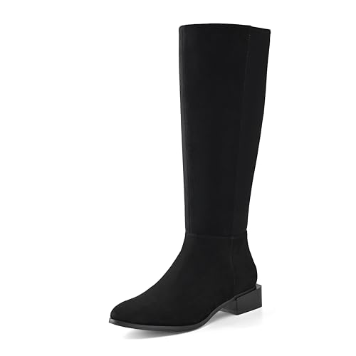 Shoe'N Tale Damen Kniehohe Stiefel Chunky Low Heel Spitz Zehen Winterschuhe mit seitlichem Reißverschluss, Schwarzes Wildleder, 41 EU Shoe'N Tale Damen Kniehohe Stiefel Chunky Low Heel Spitz Zehen Winterschuhe mit seitlichem Reißverschluss, Schwarzes Wildleder, 41 EU von Shoe'N Tale