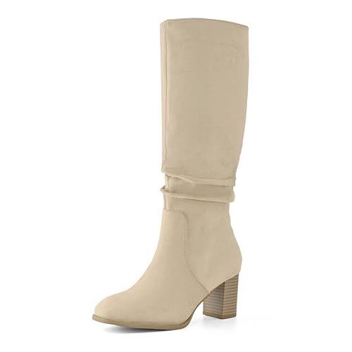 Shoe'N Tale Damen Kniehohe Stiefel Chunky Square Toe Slouchy Boots mit seitlichem Reißverschluss, Khaki, 37 EU Shoe'N Tale Damen Kniehohe Stiefel Chunky Square Toe Slouchy Boots mit seitlichem Reißverschluss, Khaki, 37 EU von Shoe'N Tale
