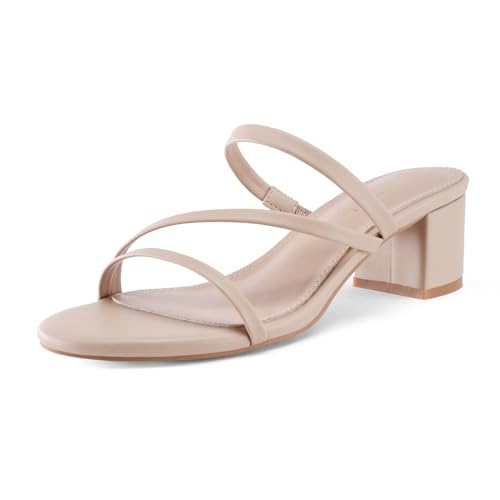 Shoe'N Tale Damen-Sandalen, Blockabsätze, zwei Riemen, offene runde Zehen, Kleid, Pumps, Schuhe, D-Dark Nude, 42 EU von Shoe'N Tale