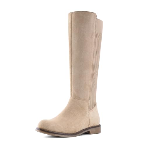 Shoe'N Tale Kniehohe Damen-Stiefel, flach, niedriger Absatz, dehnbar, runde Zehenpartie mit seitlichem Reißverschluss, Khaki-Strick, 39 EU Shoe'N Tale Kniehohe Damen-Stiefel, flach, niedriger Absatz, dehnbar, runde Zehenpartie mit seitlichem Reißverschluss, Khaki-Strick, 39 EU von Shoe'N Tale