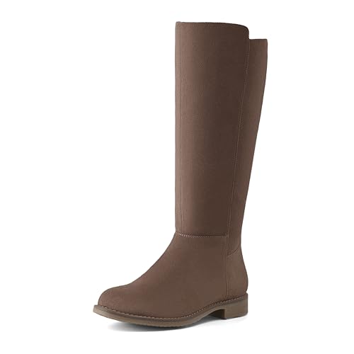 Shoe'N Tale Kniehohe Damen-Stiefel, flach, niedriger Absatz, dehnbar, runde Zehenpartie mit seitlichem Reißverschluss, Taupe, 37.5 EU von Shoe'N Tale