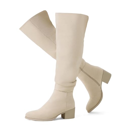 Shoe'N Tale Overknee-Stiefel für Damen, kniehoch, Blockabsatz, spitzer Zehenbereich, lässiger seitlicher Reißverschluss, Herbstwetter, Winterstiefel, Beige, 37.5 EU Shoe'N Tale Overknee-Stiefel für Damen, kniehoch, Blockabsatz, spitzer Zehenbereich, lässiger seitlicher Reißverschluss, Herbstwetter, Winterstiefel, Beige, 37.5 EU von Shoe'N Tale
