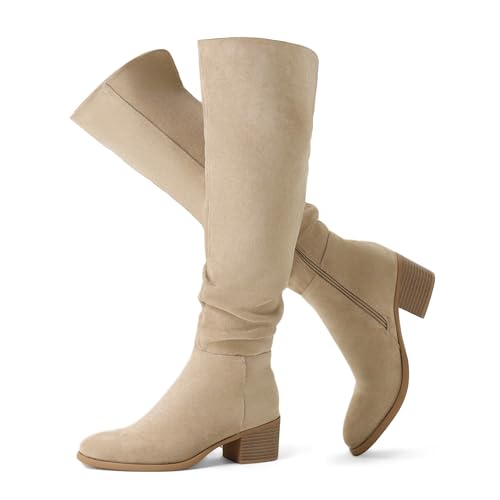 Shoe'N Tale Overknee-Stiefel für Damen, kniehoch, Blockabsatz, spitzer Zehenbereich, lässiger seitlicher Reißverschluss, Herbstwetter, Winterstiefel, Khaki, 38 EU Shoe'N Tale Overknee-Stiefel für Damen, kniehoch, Blockabsatz, spitzer Zehenbereich, lässiger seitlicher Reißverschluss, Herbstwetter, Winterstiefel, Khaki, 38 EU von Shoe'N Tale