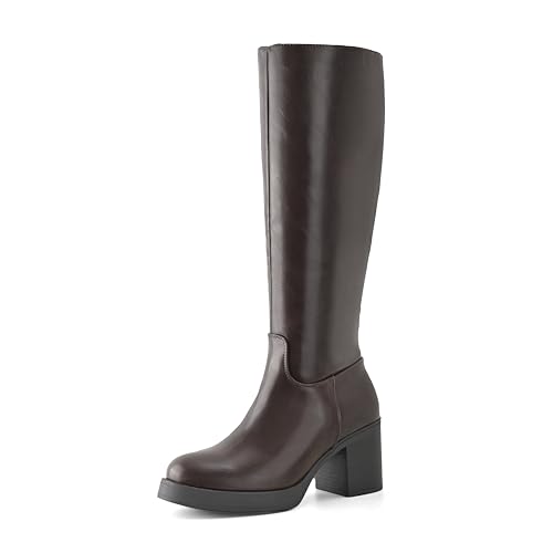 Shoe'N Tale Plateau-Stiefel für Damen, Blockabsatz, runder Zehenbereich, seitlicher Reißverschluss, hohe Stiefel, Dunkelbraun, 37.5 EU Shoe'N Tale Plateau-Stiefel für Damen, Blockabsatz, runder Zehenbereich, seitlicher Reißverschluss, hohe Stiefel, Dunkelbraun, 37.5 EU von Shoe'N Tale